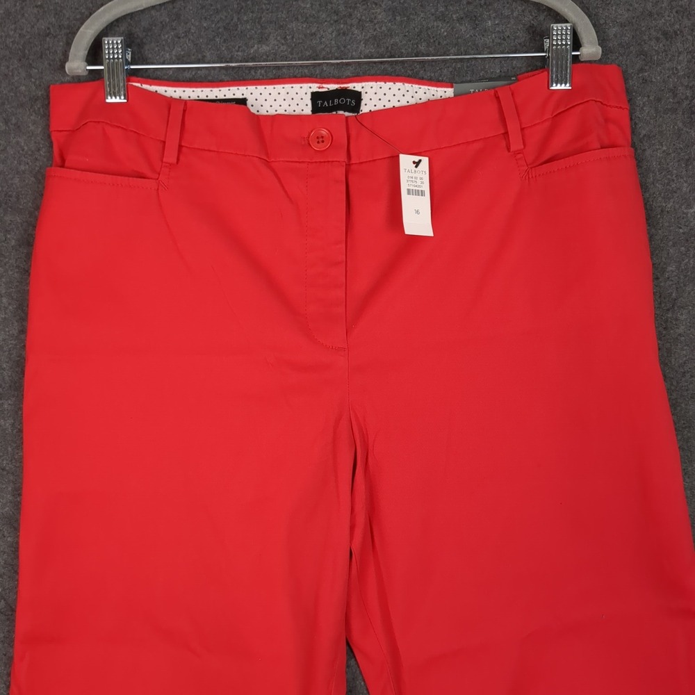 Talbots Perfect Skimmer Pants Womens 16 Red Cropped Capri Button Cuff NEW‎ - Picture 5 of 16